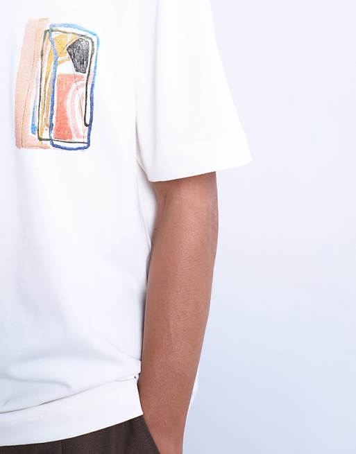 Topman Oversized Fit T-shirt With Abstract Block Print In Ecru