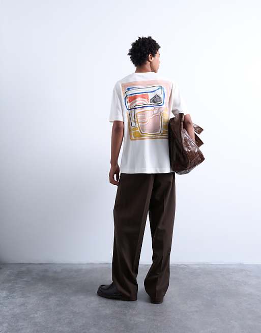 Topman oversized fit t-shirt with abstract block print in ecru