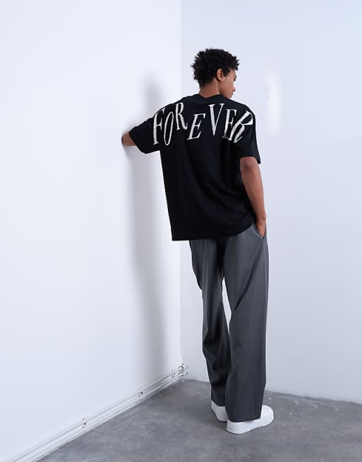 Topman oversized fit t-shirt with Forever embroidery in black