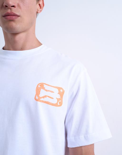 Topman Oversized Fit T-shirt With Front And Back Bird Doodle Print And Embroidery In White