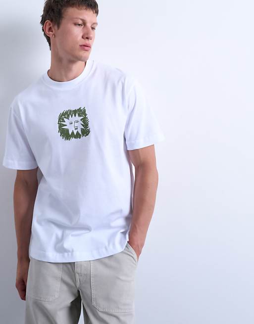 Topman Oversized Fit T-shirt With Sun Doodle Print And Embroidery In White