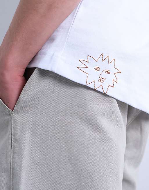 Topman Oversized Fit T-shirt With Sun Doodle Print And Embroidery In White