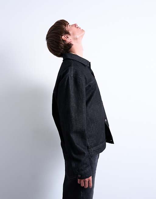 Topman Raw Denim Jacket In Black