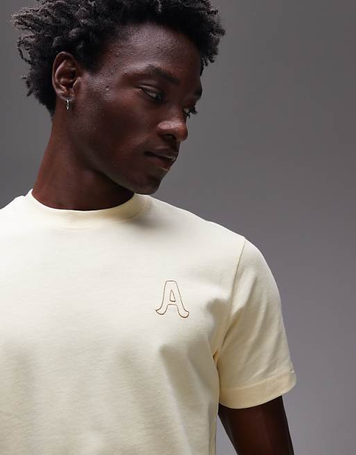 Topman Regular Fit T-shirt With Letter Embroidery In Yellow