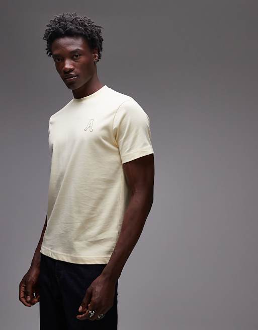 Topman regular fit t-shirt with letter embroidery in yellow