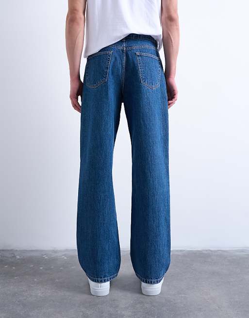 Topman Rigid Baggy Jean In Mid Wash