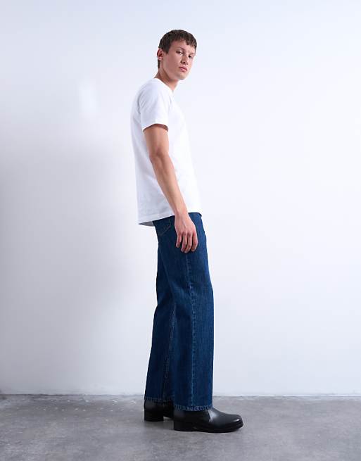 Topman Rigid Straight Jean In Dark Wash Blue