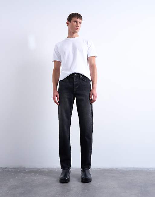 Topman Rigid Straight Jean In Washed Black
