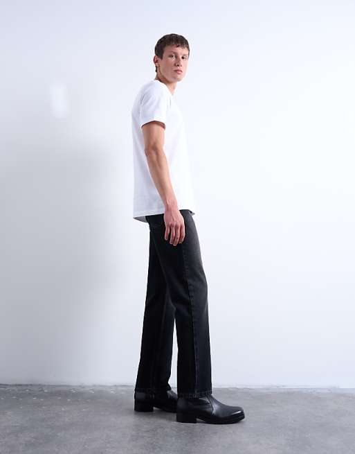 Topman Rigid Straight Jean In Washed Black