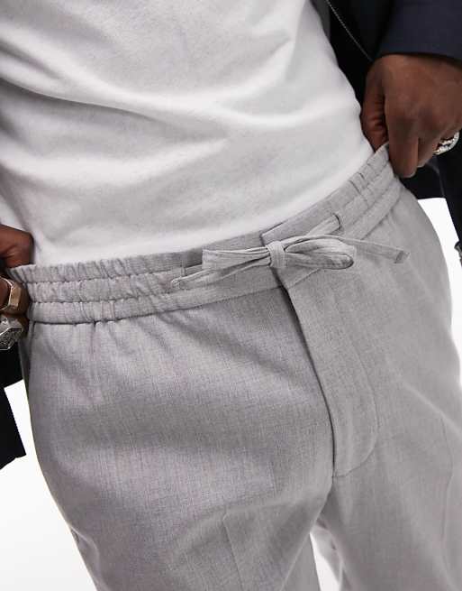 Topman Skinny Smart Trousers With Elastic Waistband In Light Grey