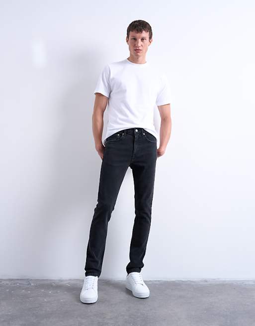 Topman Stretch Skinny Jean In Washed Black