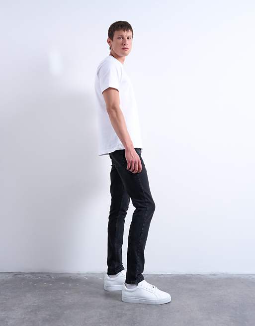 Topman Stretch Skinny Jean In Washed Black