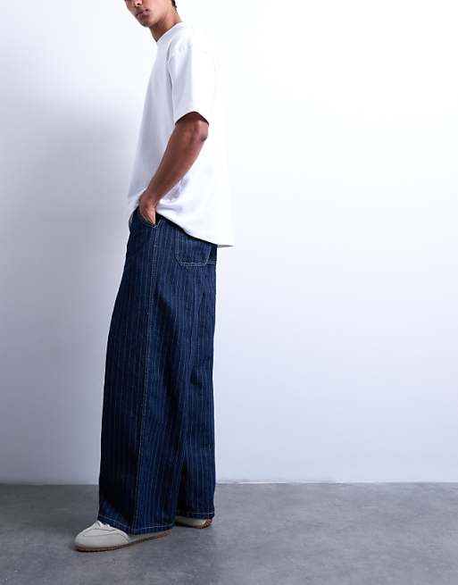 Topman Wide Leg Jean In Rinse Stripe
