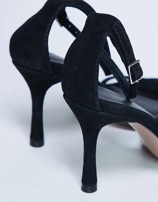 Topshop Alexi Real Suede 2 Part Heeled Sandal In Black
