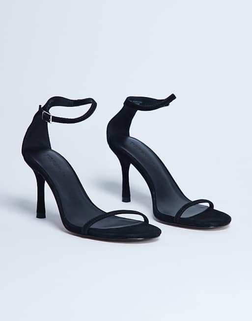 Topshop Alexi Real Suede 2 Part Heeled Sandal In Black