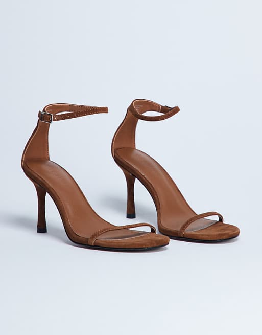Topshop Alexi Real Suede 2 Part Heeled Sandal In Camel