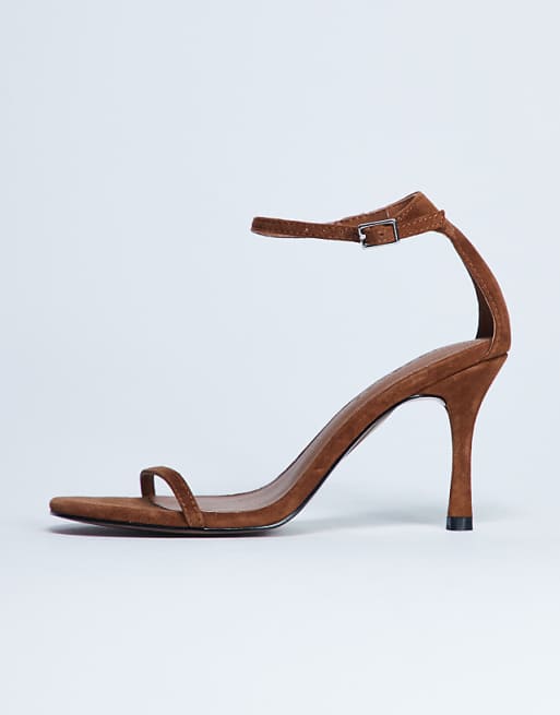 Topshop Alexi real suede 2 part heeled sandal in camel