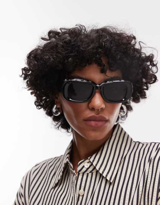 Topshop Athens Rectangle Sunglasses In Black