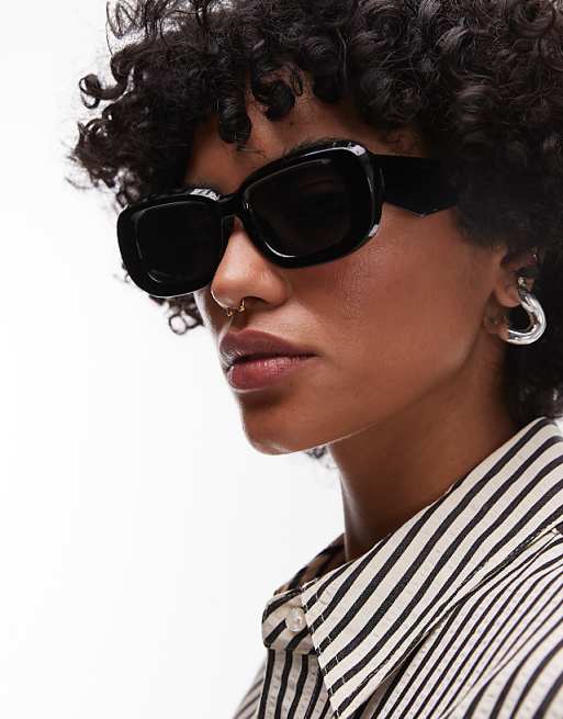 Topshop Athens rectangle sunglasses in black