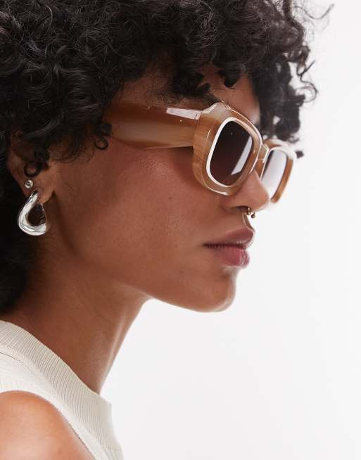 Topshop Athens Rectangle Sunglasses In Brown