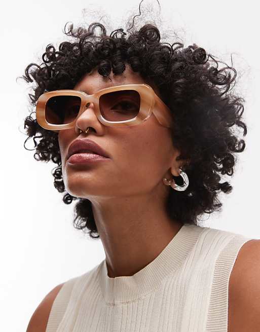 Topshop Athens rectangle sunglasses in brown