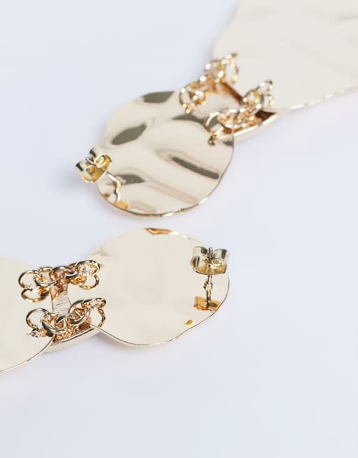Topshop Bailey Statement Earrings With Stone In Gold And Burgundy