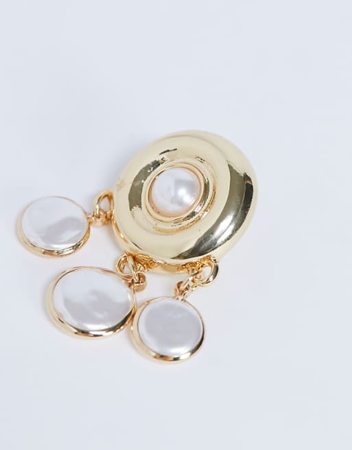 Topshop Becca Drop Earrings In Gold And Pearl