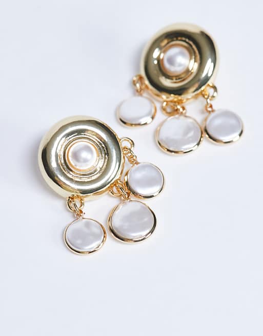 Topshop Becca Drop Earrings In Gold And Pearl