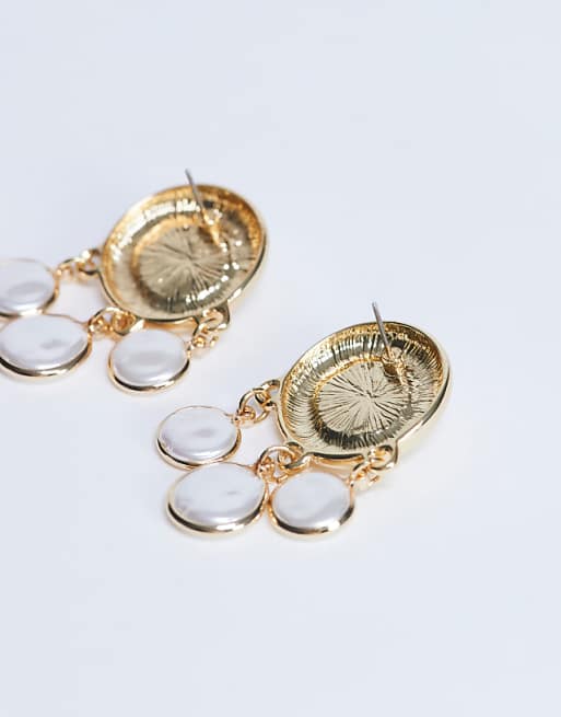 Topshop Becca Drop Earrings In Gold And Pearl