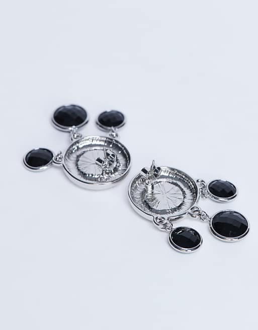 Topshop Becca Drop Earrings In Silver And Black