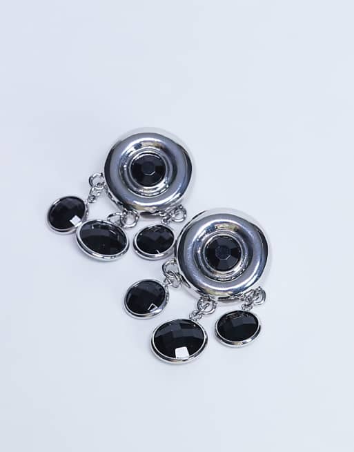 Topshop Becca Drop Earrings In Silver And Black