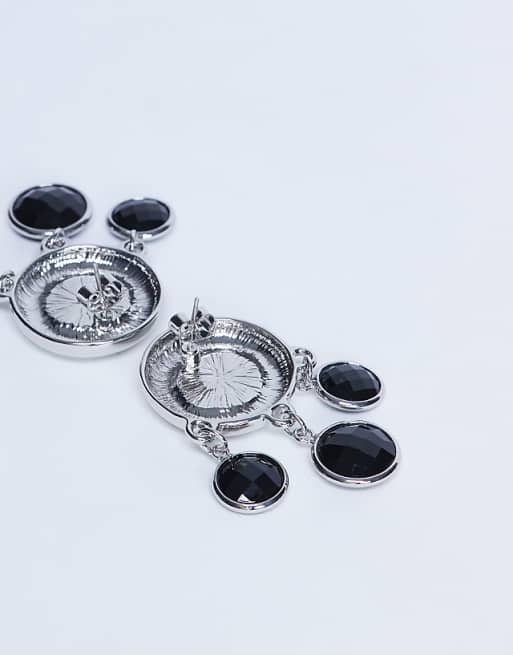 Topshop Becca Drop Earrings In Silver And Black