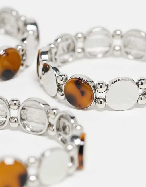 Topshop Bella 3 Pack Bracelets In Silver Tone & Brown Tortoise Shell