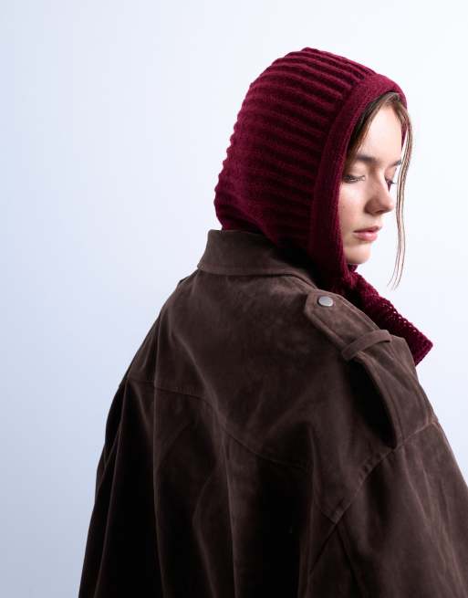 Topshop Bella Tie Hood In Burgundy