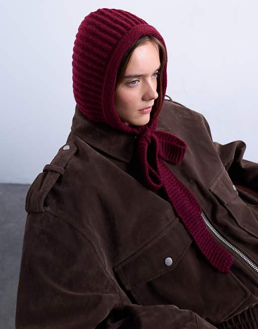Topshop Bella tie hood in burgundy