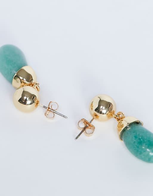 Topshop Blaze Stud Earrings With Drop Design In Gold And Green