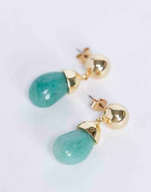 Topshop Blaze Stud Earrings With Drop Design In Gold And Green