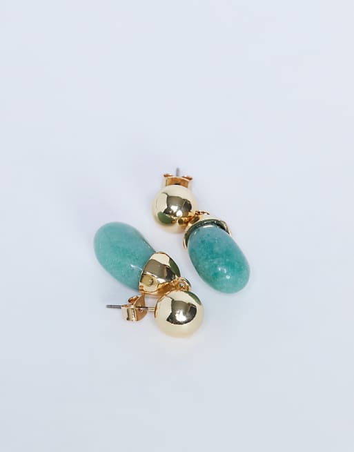 Topshop Blaze Stud Earrings With Drop Design In Gold And Green