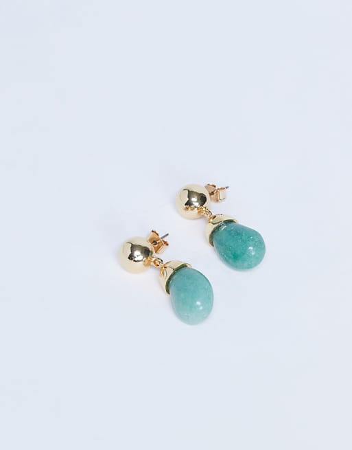 Topshop Blaze stud earrings with drop design in gold and green