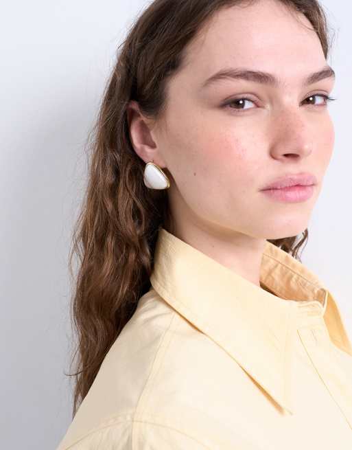 Topshop Bobbi Triangular Stud Pearl Earrings In Gold
