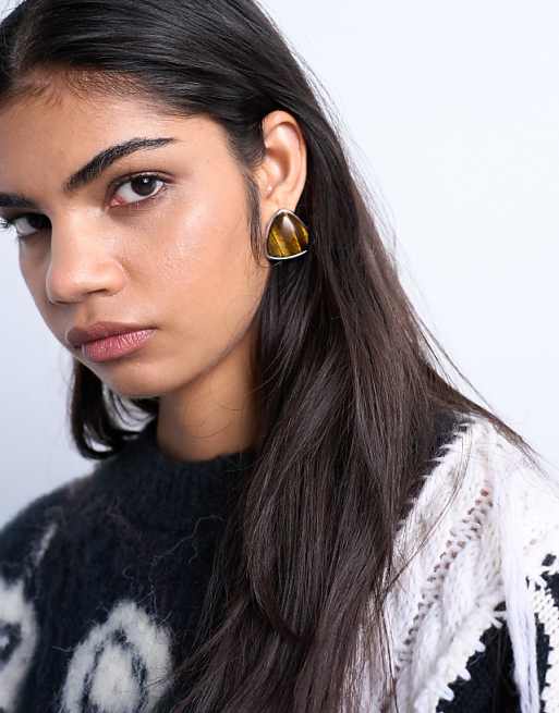 Topshop Bobbi triangular stud pearl earrings in silver