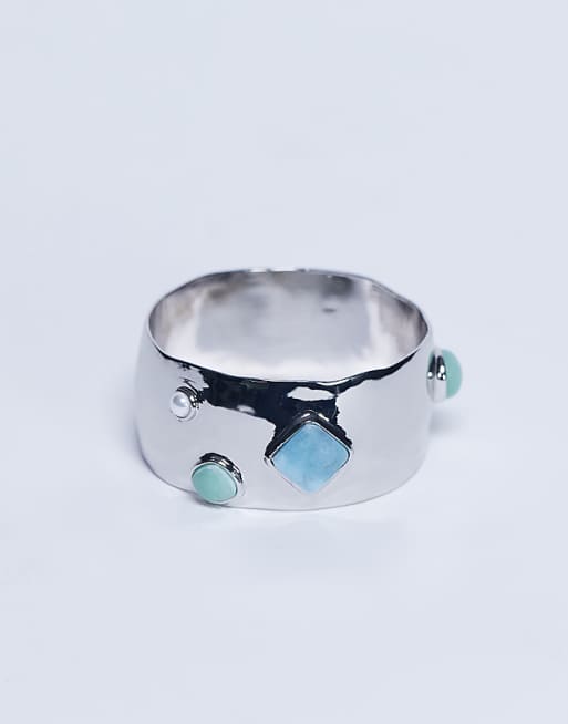 Topshop Bree large bangle bracelet with stones in silver
