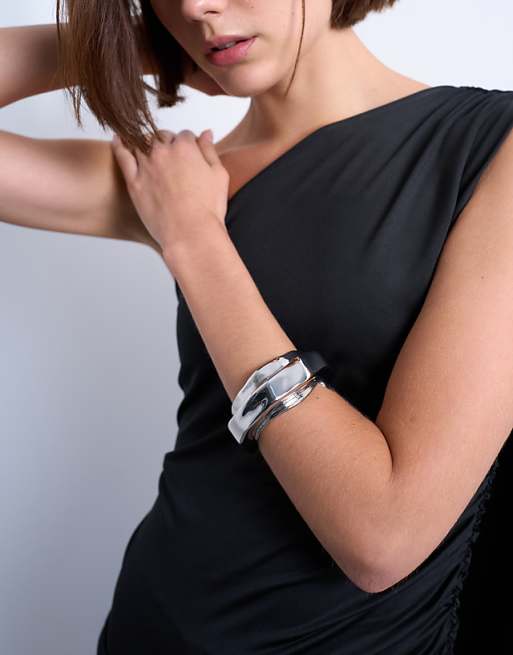 Topshop Brena asymmetric bangle in silver