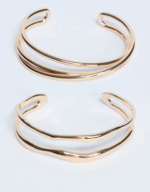 Topshop Brooklyn 2 pack cuff bracelets in gold tone