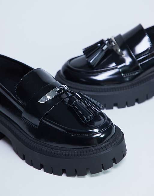 Topshop Cameron Tassel Loafer With Cleated Sole In Black