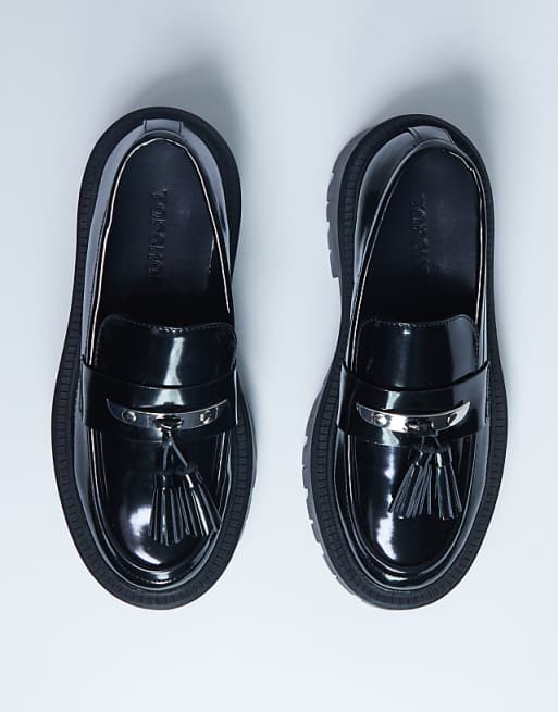 Topshop Cameron Tassel Loafer With Cleated Sole In Black