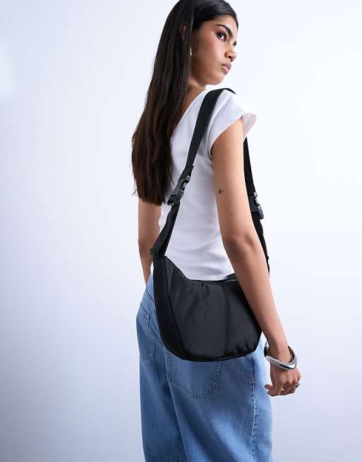 Topshop Carrie Nylon Cross Body Bag In Black