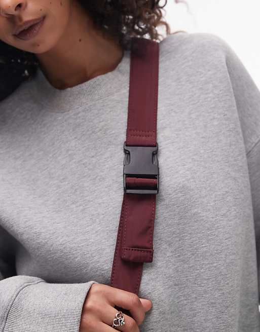Topshop Carrie Nylon Cross Body Bag In Burgundy