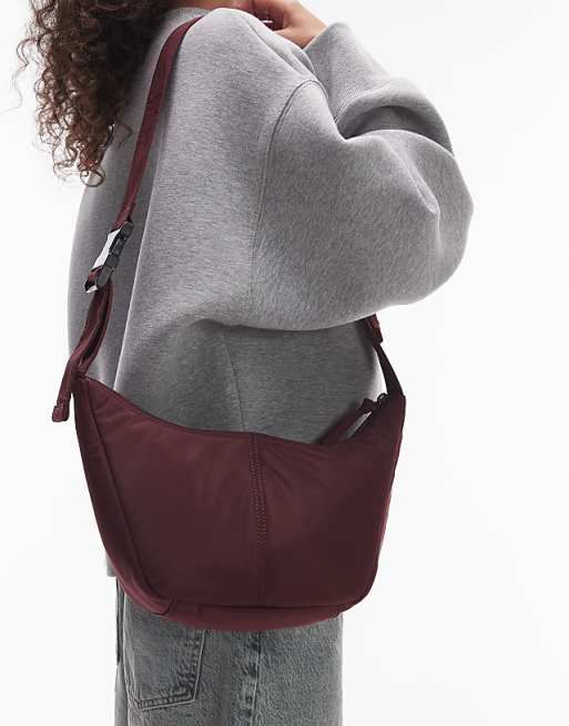 Topshop Carrie Nylon Cross Body Bag In Burgundy
