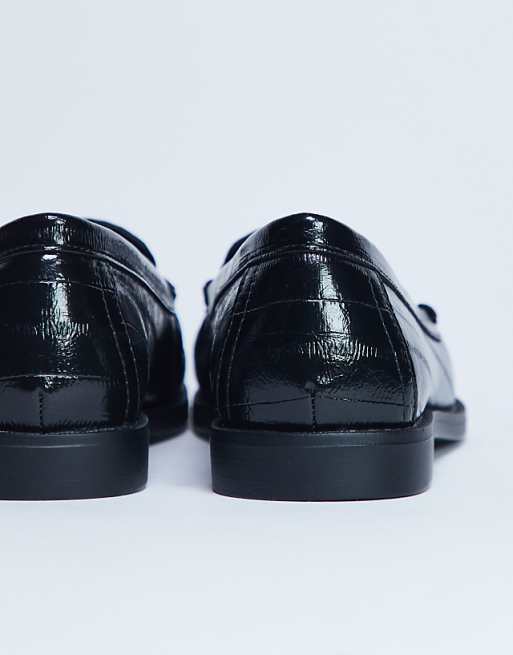 Topshop Coby Ruched Toe Croc Loafer In Black